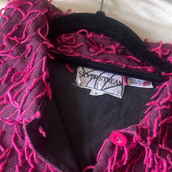 Silver Stream Vintage pink and black fringe button down blazer cardigan top - Picture 8 of 8